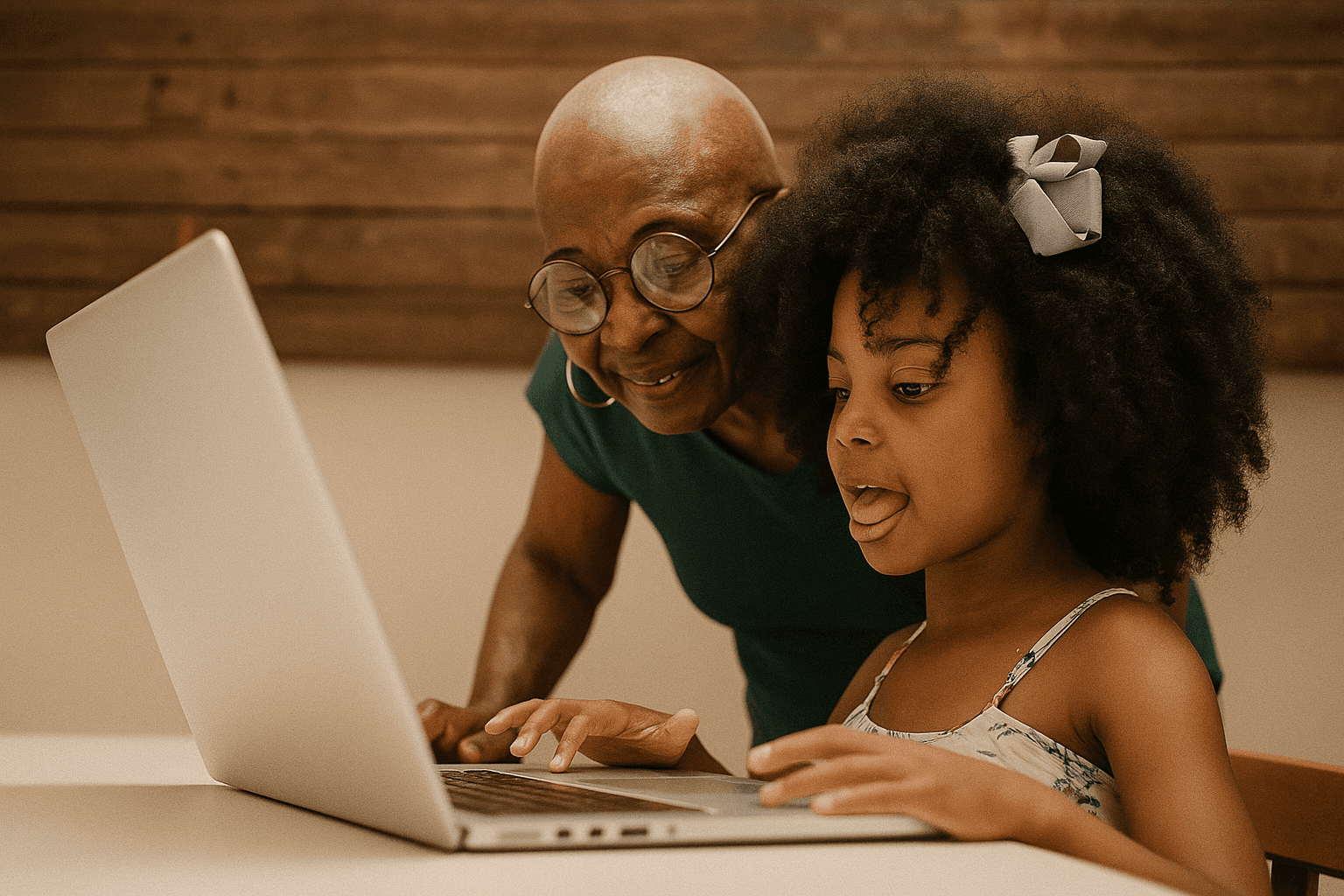Grandmother and granddaughter exploring history together